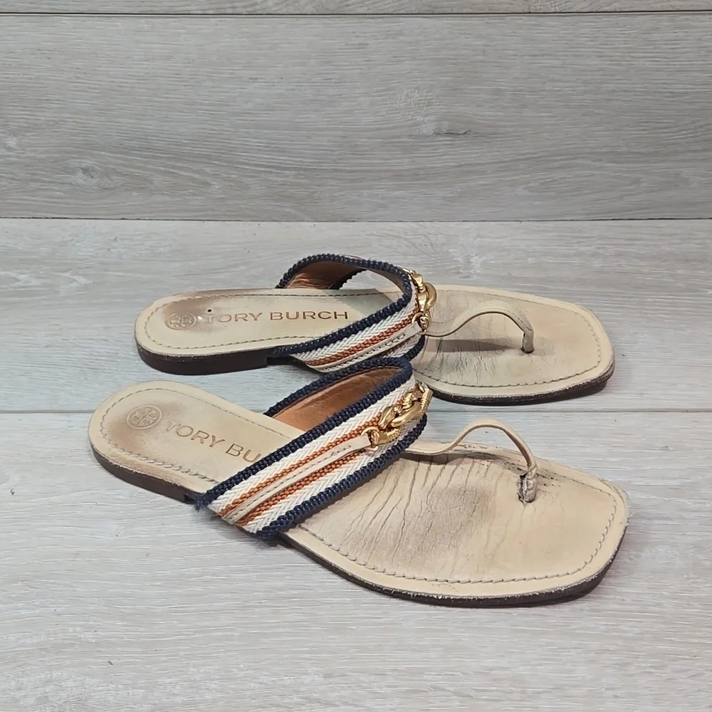 Tory Burch Womens T strap Sandals Flats shoes sz 7M